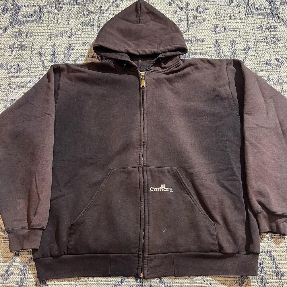 VTG 90's Carhartt Zipup Faded Distressed Brown Black Jacket Made in USA SZ 2XL
